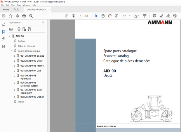 Ammann ARX 90 Tandem Roller Parts Manual 4172006 - PDF