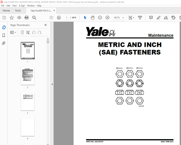 Yale Forklift F813 (GLPGDP 40VX5, 40VX6, GLPGDP 45SVX5, 45VX6, 50VX, 55VX Europe) Service Manual PDF