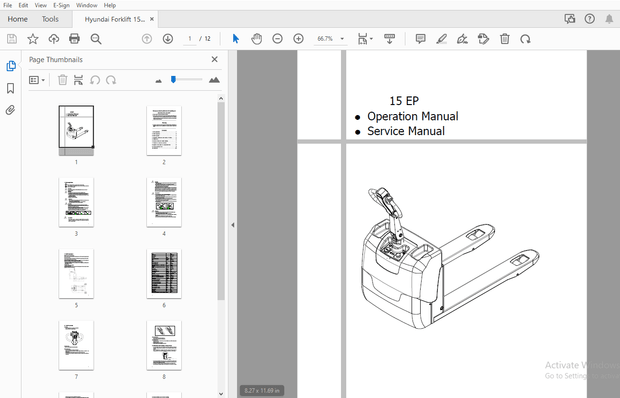 Hyundai Forklift 15 EP Operation &amp; Service Manual – PDF Download
