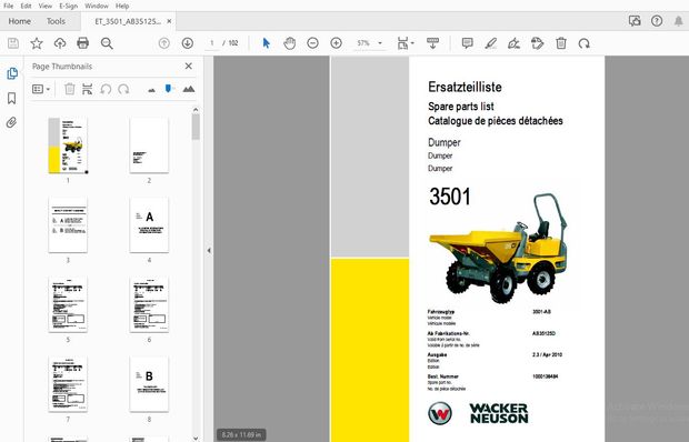 WACKER NEUSON 3501 DUMPER PARTS MANUAL 1000136484 - PDF DOWNLOAD
