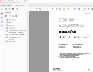Komatsu HYDRAULIC EXCAVATOR PC340LC, 340NLC-7K SERVICE REPAIR WORKSHOP Manual 