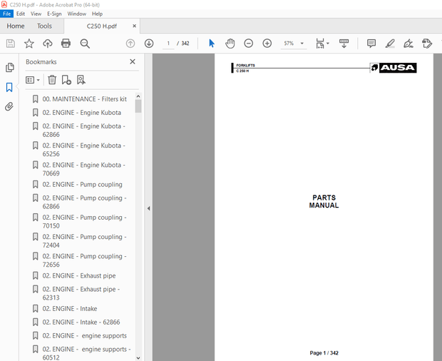 AUSA C 250 H Forklift Parts Manual - PDF DOWNLOAD