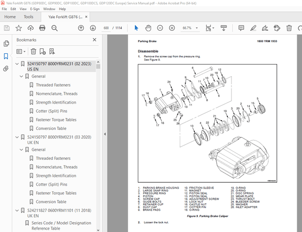 Yale Forklift G876 (GDP80DC, GDP90DC, GDP100DC, GDP100DCS, GDP120DC Europe) Service Manual PDF