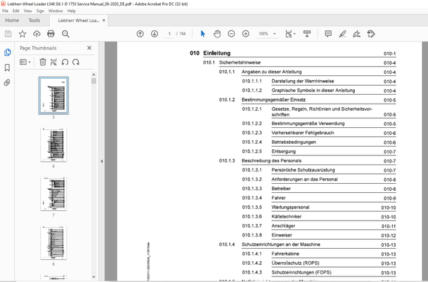 Liebherr Radlader L 546-1755 Servicehandbuch – PDF DOWNLOAD (German)