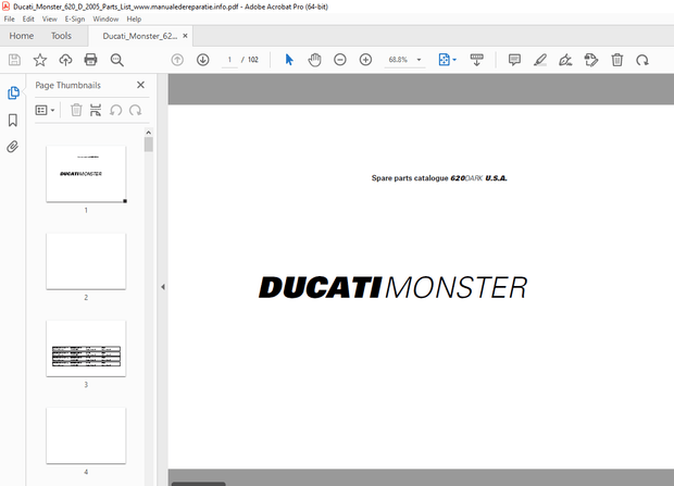 Ducati Monster 620DARK 2005 Parts Manual PN 91511482D - PDF DOWNLOAD