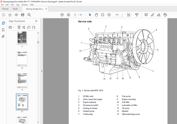 Bomag BW 177 179 DH PDH-4 Single Drum Roller Service Training Manual 00809992 – PDF DOWNLOAD