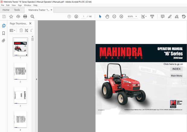 Mahindra Tractor ’16’ Series 2816 Gear Operator’s Manual – PDF DOWNLOAD