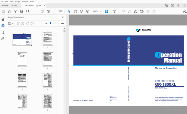 Tadano GR-1600XL Grúa Todo Terreno Manual de Operación – PDF
