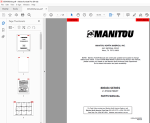 Manitou Forklift 805454 SERIES 2-STAGE MAST Parts Manual – PDF DOWNLOAD