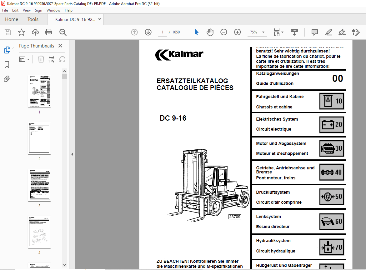Kalmar DC 916 Spare Parts Catalogue Manual 920936.5072 PDF DOWNLOAD