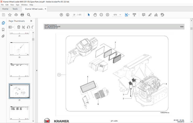 KRAMER Wheel loader 8085 8085L Spare Parts List Manual SN351050001 – PDF DOWNLOAD