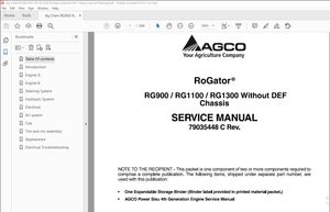 Ag Chem RG900 RG1100 RG1300 RoGator without DEF Chassis Service Manual 79035448C – PDF DOWNLOAD