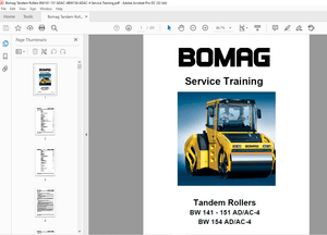 Bomag BW 141 – 151 AD/AC-4 BW 154 AD/AC-4 Tandem Rollers Service Training Manual 00809716 PDF 