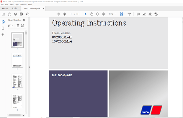 MTU Diesel Engines 8V2000Mx4x 10V2000Mx4 Operating Instructions Manual MS150060-04E PDF DOWNLOAD