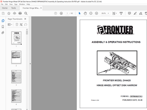 Frontier Hinge Wheel Off Set Disk Harrow DH4420 Assembly &amp; Operating Instruction Manual(5RPMAN297AO)
