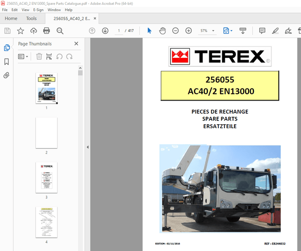Terex Crane 256055 AC40/2 EN13000 Parts Manual – PDF DOWNLOAD