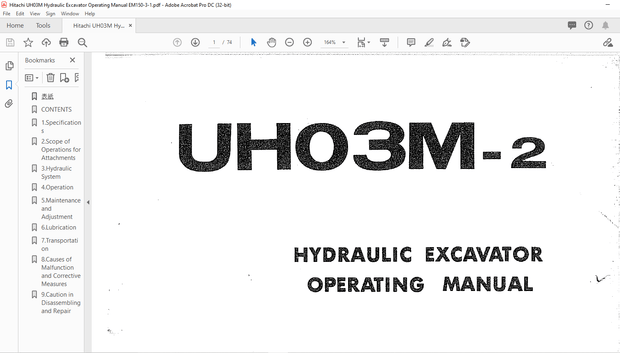 Hitachi UH03M-2 Hydraulic Excavator Operating Manual EM150-3-1 – PDF DOWNLOAD