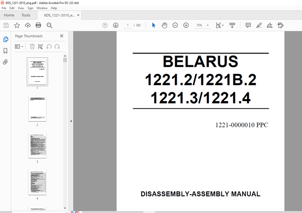 Belarus 1221.2 1221В.2 1221.3 1221.4 Tractor Disassembly &amp; Assembly Manual 1221-0000010 РРС – PDF 