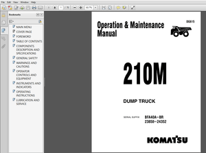 Komatsu 210M Dump Truck Operation &amp; Maintenance Manual BFA40A BR 23858 24352 - PDF