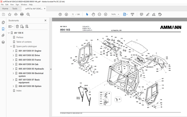 Ammann AV 130 X Tandem Roller Parts Manual 3001210 - PDF
