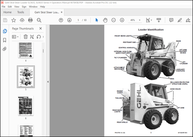 Gehl SL5635 &amp; SL6635 Series II Skid Loaders Operator’s Manual 907845 – PDF DOWNLOAD