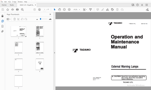 Tadano External Warning Lamps Operation &amp; Maintenance Manual – PDF
