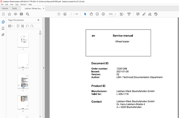Liebherr Wheel loaders L 509-1778 Service manual – PDF DOWNLOAD