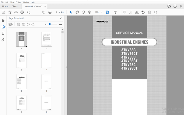 YANMAR 3TNV88C 3TNV86CT 4TNV88C 4TNV86CT 4TNV98C 4TNV98CT INDUSTRIAL ENGINES SERVICE MANUAL 