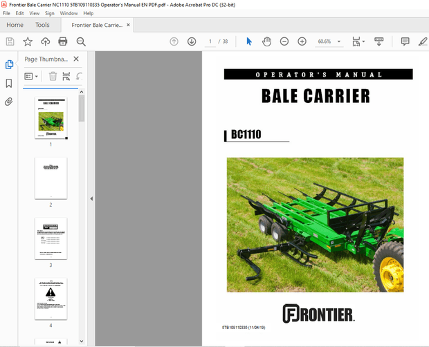 Frontier Bale Carrier BC1110 Operator’s Manual(5TB109110335) – PDF DOWNLOAD