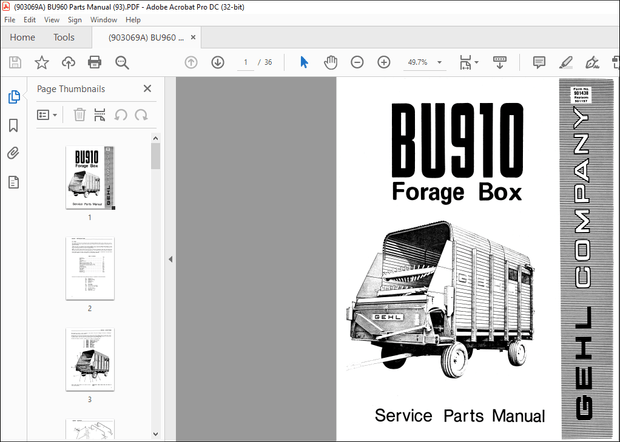 Gehl BU910 Forage Box Service and Parts Manual(901438) – PDF DOWNLOAD