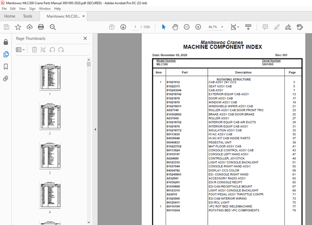 Manitowoc MLC300 Crane Parts Manual SN 3001095 – PDF DOWNLOAD