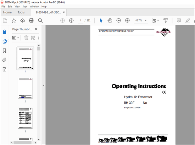 Cat Bucyrus RH 30F Hydraulic Excavator Operating Instructions Manual BI651496 – PDF DOWNLOAD