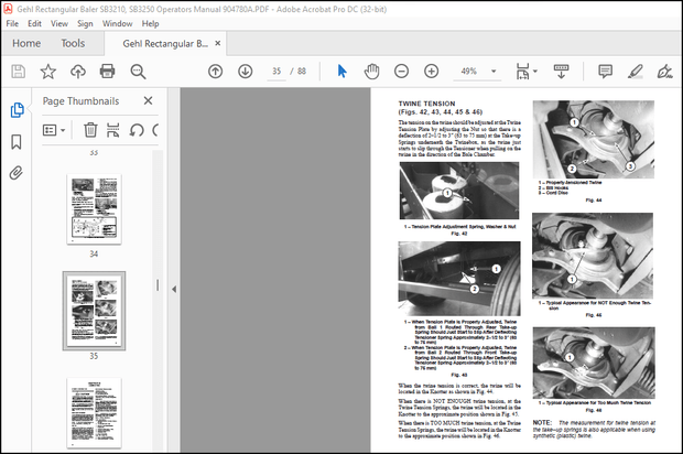 Gehl SB3210, SB3250 Rectangular Baler Operator’s Manual 904780A – PDF DOWNLOAD