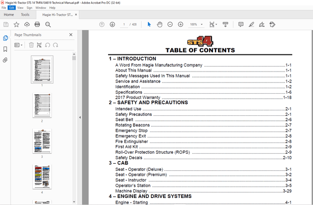 Hagie Hi-Tractor STS 14 Technical Manual 493686 – PDF DOWNLOAD