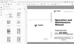 Tadano GR-160N-1 Rough Terrain Crane Operation &amp; Maintenance Manual – PDF