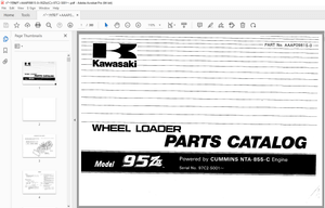Kawasaki 95ZIV Wheel Loader CUMMINS NTA-855-C Engine  Parts Manual - PDF DOWNLOAD