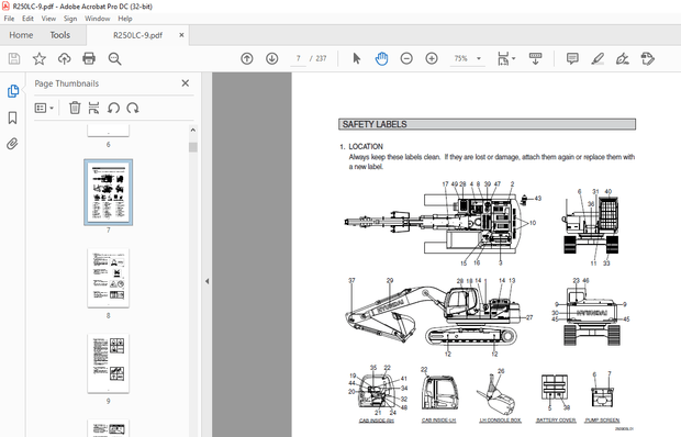 Hyundai R250LC-9 Crawler Excavator Operator&#x27;s Manual 2023 - PDF