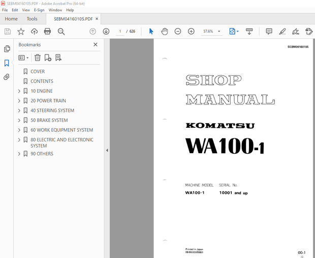 Komatsu WA100-1 Wheel Loader Service Repair Workshop Manual SEN05221-05 - PDF DOWNLOAD