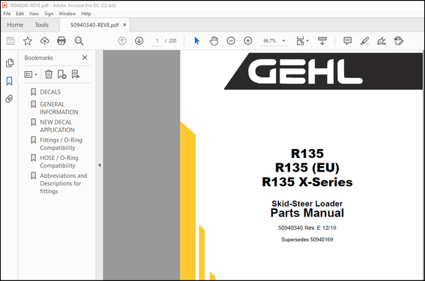 Gehl R135 R135 (EU)R135 X-Series Skid-Steer Loader Parts Manual 50940340 – PDF DOWNLOAD