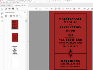 1954 MATCHLESS SINGLE CYLINDER MOTOR CYCLES  350 G3L G3LS G3LC G3LCS  MAINTENANCE MANUAL