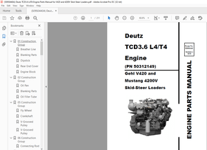 Deutz TCD3.6 L4 T4 Engine Gehl V420 &amp; Mustang 4200V Skid-Steer Loaders Parts Manual 50950440 – PDF 