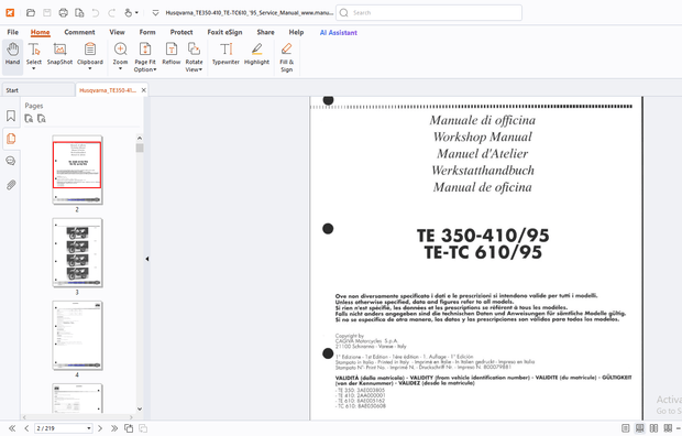 Husqvarna TE 350-10/95 TE-TC 610-95 Workshop Manual - PDF DOWNLOAD