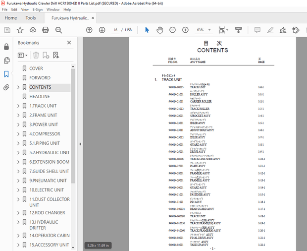 FURUKAWA HCR1500-ED II Parts Manual PDF DOWNLOAD