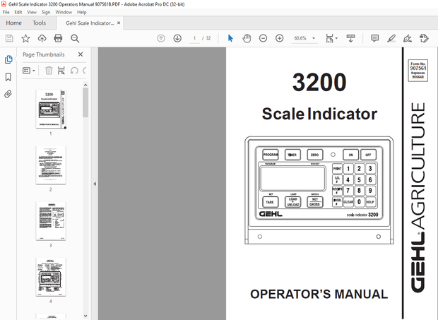 Gehl Scale Indicator 3200 Operators Manual 907561B – PDF DOWNLOAD