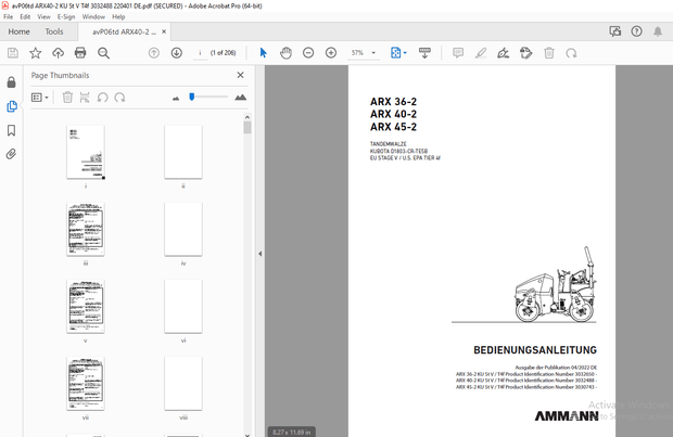 AMMANN ARX 36-2 ARX 40-2 ARX 45-2 BEDIENUNGSANLEITUNG - PDF DOWNLOAD