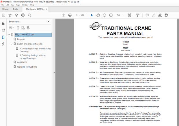 Manitowoc Traditional Crane 4000W Parts Manual SN 41680 - PDF