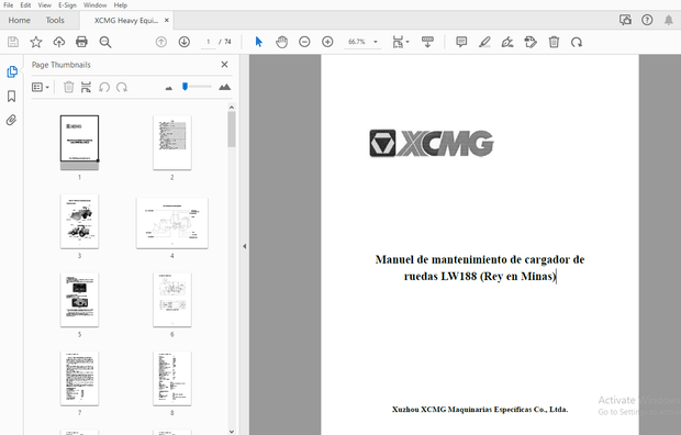 XCMG LW188 cargador de ruedas Manual de mantenimiento – PDF DOWNLOAD