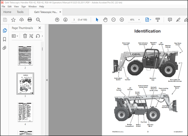 Gehl Telescopic Handler RS6-42 RS8-42 RS8-44 Operator’s Manual 913325 – PDF DOWNLOAD