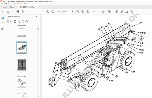 Xtreme Telehandler XR1255-T4 FINAL Parts Manual PN 24948-001 PDF