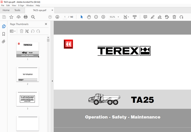 Terex TA25 Articulated Dump Truck Operation Safety Maintenance Manual 15500159 - PDF DOWNLOAD